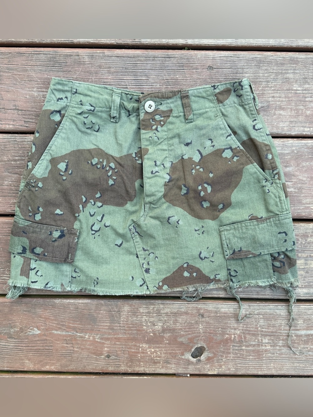 Women Small Camouflage Cargo Mini Skirt Green Brown Military Utility Y2K Grunge